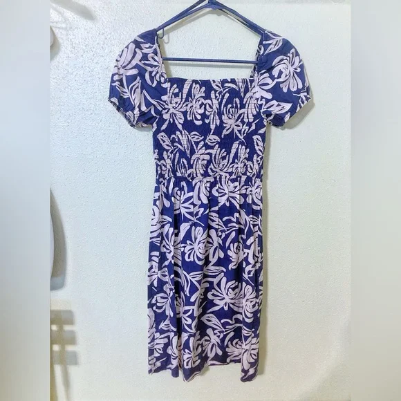 Monteau Cotton Navy and Cream Floral Midi Dress NWT - Picture 3 of 6